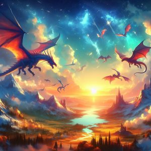 ciel avec des dragons
