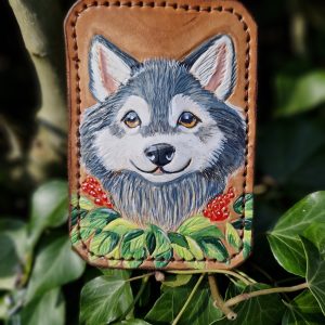 Porte carte en cuir bébé loup