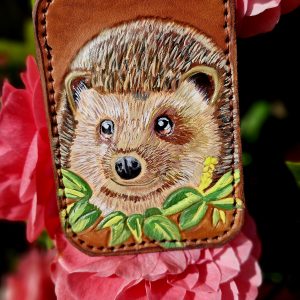 Porte carte hérisson en cuir
