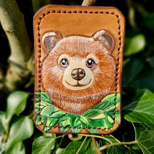 Porte carte en cuir ourson