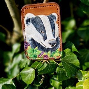 Porte carte en cuir blaireau